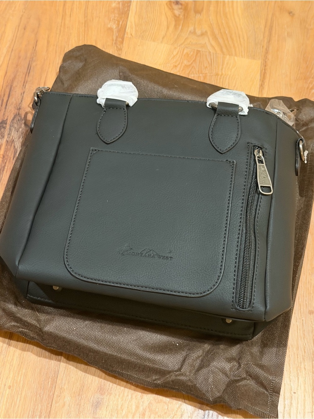 Montana West Black Satchel with Gray Hair-On Accent and Turquoise Conchos - Picture 5 of 9